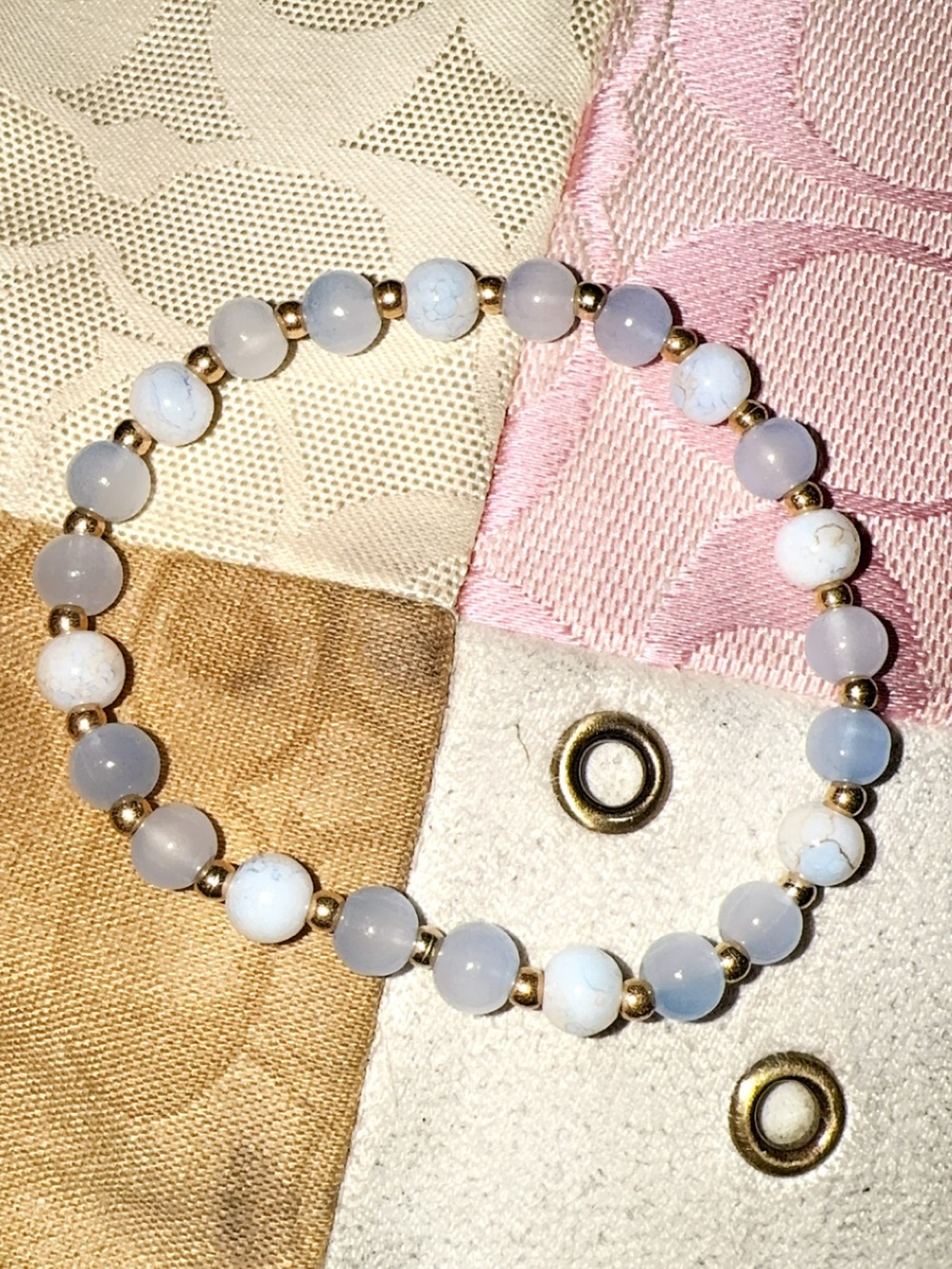 ✨Gold Accent & Light Blue/clear🫧 Beaded Stretch Bracelet